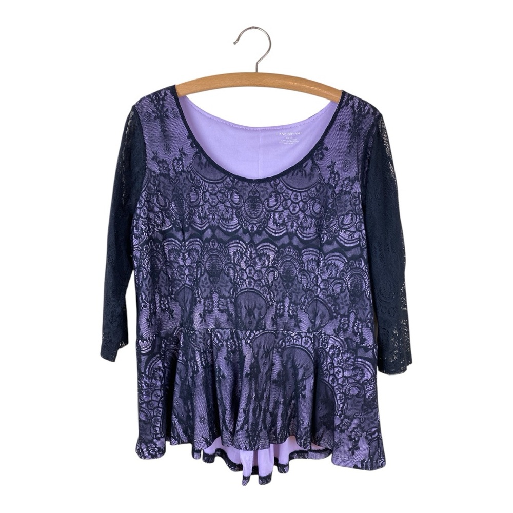 Lane Bryant Purple Lace Peplum Top Women’s Size 18/20 Dark Floral Y2K Trendy